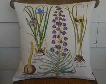 Iris Pillow, Botanical Decor, Cottage Core Pillow, Shabby Chic , Farmhouse Pillows