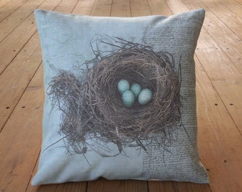 Robin's Nest Canvas Pillow, Farmhouse pillows, Shabby Chic Decor, Spring pillows,  INSERT INCLUDED