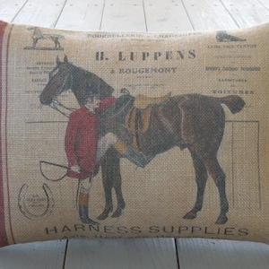 Equestrian Pillow, Horse Lover Gift, Feed sack horse pillow, Horse Pillows, Farmhouse Pillows