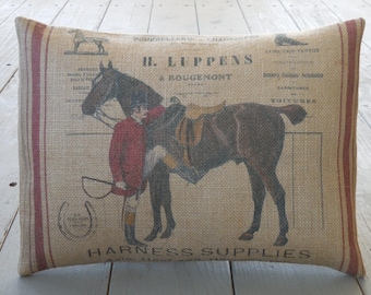 Equestrian Pillow, Horse Lover Gift, Feed sack horse pillow, Horse Pillows, Farmhouse Pillows