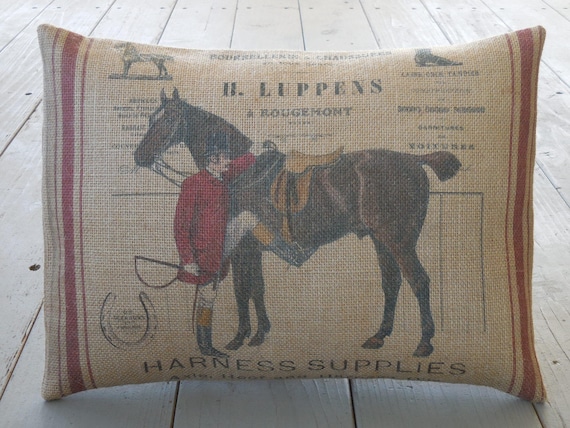 Equestrian Pillow, Horse Lover Gift, Feed sack horse pillow, Horse Pillows, Farmhouse Pillows
