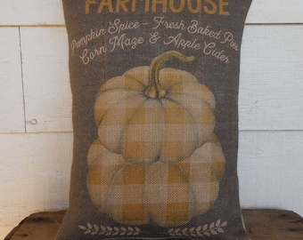 Buffalo Check Burlap Pillow, Fall Farmhouse Decor, Chalkboard Pumpkin Pillow, Autumn Decor, Farmhouse Pillows