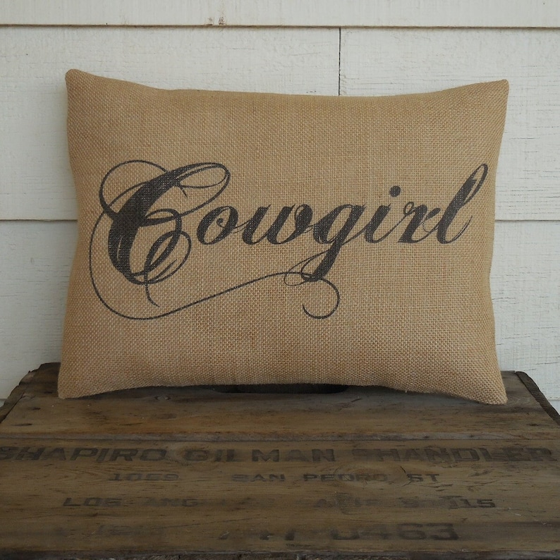 Cowgirl Burlap Pillow, Western, Cowboy Decor, Farmhouse Pillows, Horse26, INSERT INCLUDED image 1