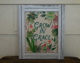 Grace Framed Canvas Print, Framed Bible Verse, 2 Peter 3:18,  Modern Farmhouse Wall Art, Farmhouse Decor