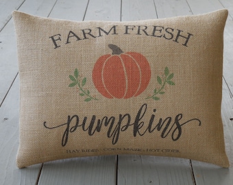 Farm pumpkins Burlap Pillow, Fall Farmhouse