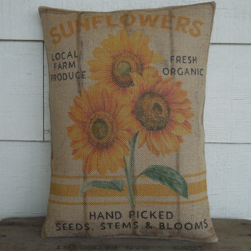 Sunflower Farm Burlap Pillow Shabby Chic Farmhouse Pillows Etsy