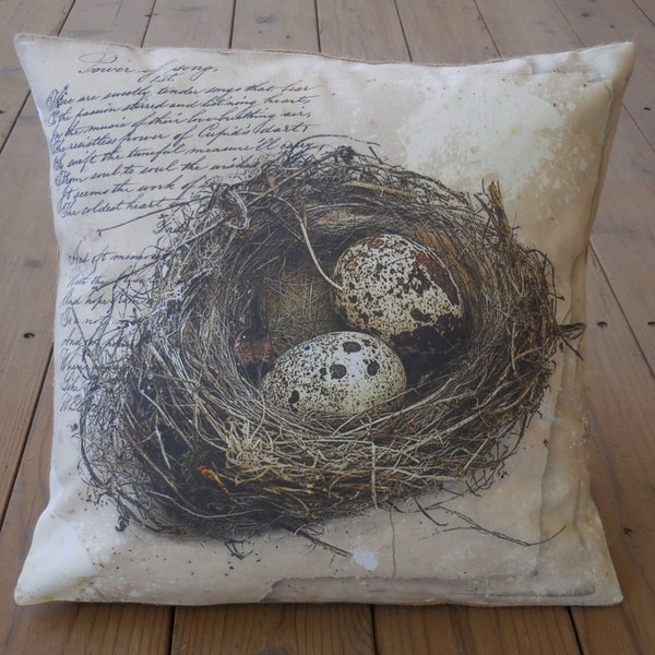 Quails Nest Pillow,  Farmhouse Pillows, Shabby Chic Decor, Spring Pillows