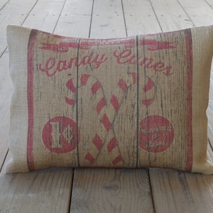 Candy Cane Sign Burlap Pillow, Farmhouse Christmas, Rustic Holiday,  Christmas 69, INSERT INCLUDED