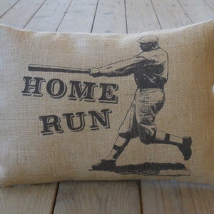 Home Run Baseball Burlap Pillow,  Baseball Decor, Farmhouse Pillows, Sports21, INSERT INCLUDED