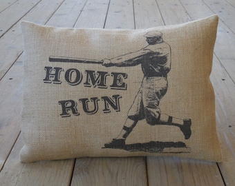 Home Run Baseball Burlap Pillow,  Baseball Decor, Farmhouse Pillows, Sports21, INSERT INCLUDED