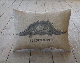 Stegosaurus Burlap Pillow, Kids, Nursery, Dinosaurs , Dino, Farmhouse pillows, Kid16, INSERT INCLUDED