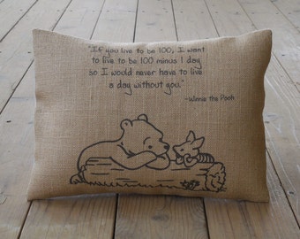 Pooh Quote Burlap Pillow,  Farmhouse Pillows, wedding gift