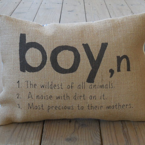 Boy Definition Burlap Pillow Nursery New Baby Kid Decor Etsy