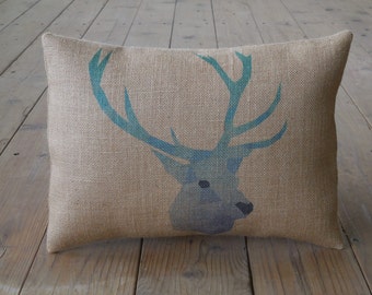 Geometric Deer Burlap Pillow, Farmhouse Pillows, Shabby Chic Decor 61, Spring Pillow, Mother's Day Gift,  INSERT INCLUDED
