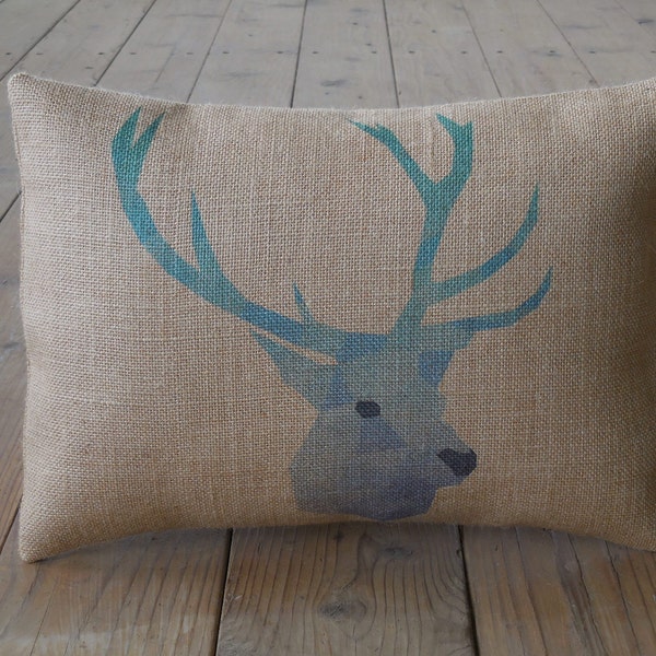 Geometric Deer Burlap Pillow, Farmhouse Pillows, Shabby Chic Decor 61, Spring Pillow, Mother's Day Gift,  INSERT INCLUDED