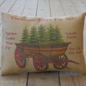 Christmas Wagon Burlap Pillow,  Farmhouse Christmas, Christmas 62, INSERT INCLUDED