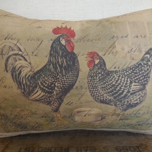 Vintage Black Chickens Pillow, Farmhouse Pillows, French Country, INSERT INCLUDED
