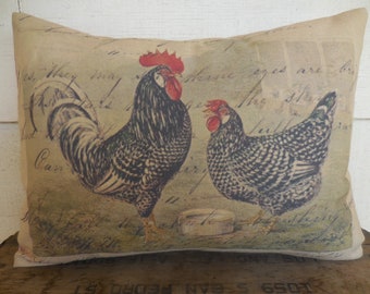 Vintage Black Chickens Pillow, Farmhouse Pillows, French Country, INSERT INCLUDED