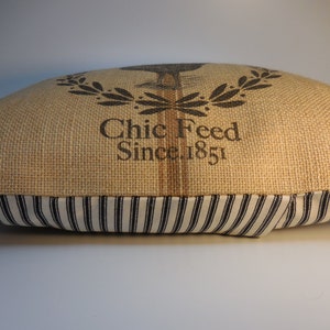 FeedSack Chicken Burlap Pillow, Shabby Chic, Farmhouse Pillows,Farm39, INSERT INCLUDED image 4