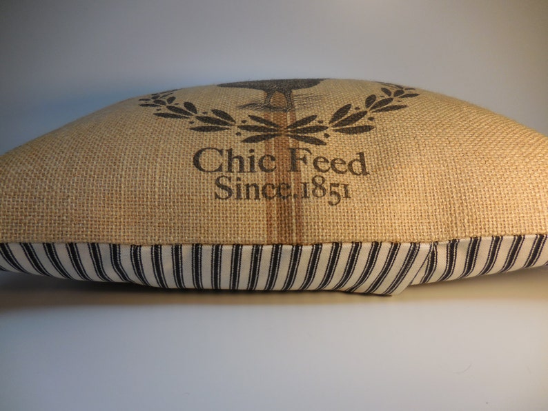 FeedSack Chicken Burlap Pillow, Shabby Chic, Farmhouse Pillows,Farm39, INSERT INCLUDED image 4