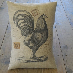 French Rooster Burlap Pillow,  French Country, Farmhouse Pillows, Farm53,  INSERT INCLUDED