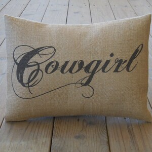 Cowgirl Burlap Pillow, Western, Cowboy Decor, Farmhouse Pillows, Horse26, INSERT INCLUDED image 3