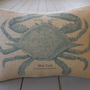 Blue Crab Burlap Pillow, Ocean Pillows, Farmhouse Pillows, Ocean6, Ocean Quote Pillow, INSERT INCLUDED