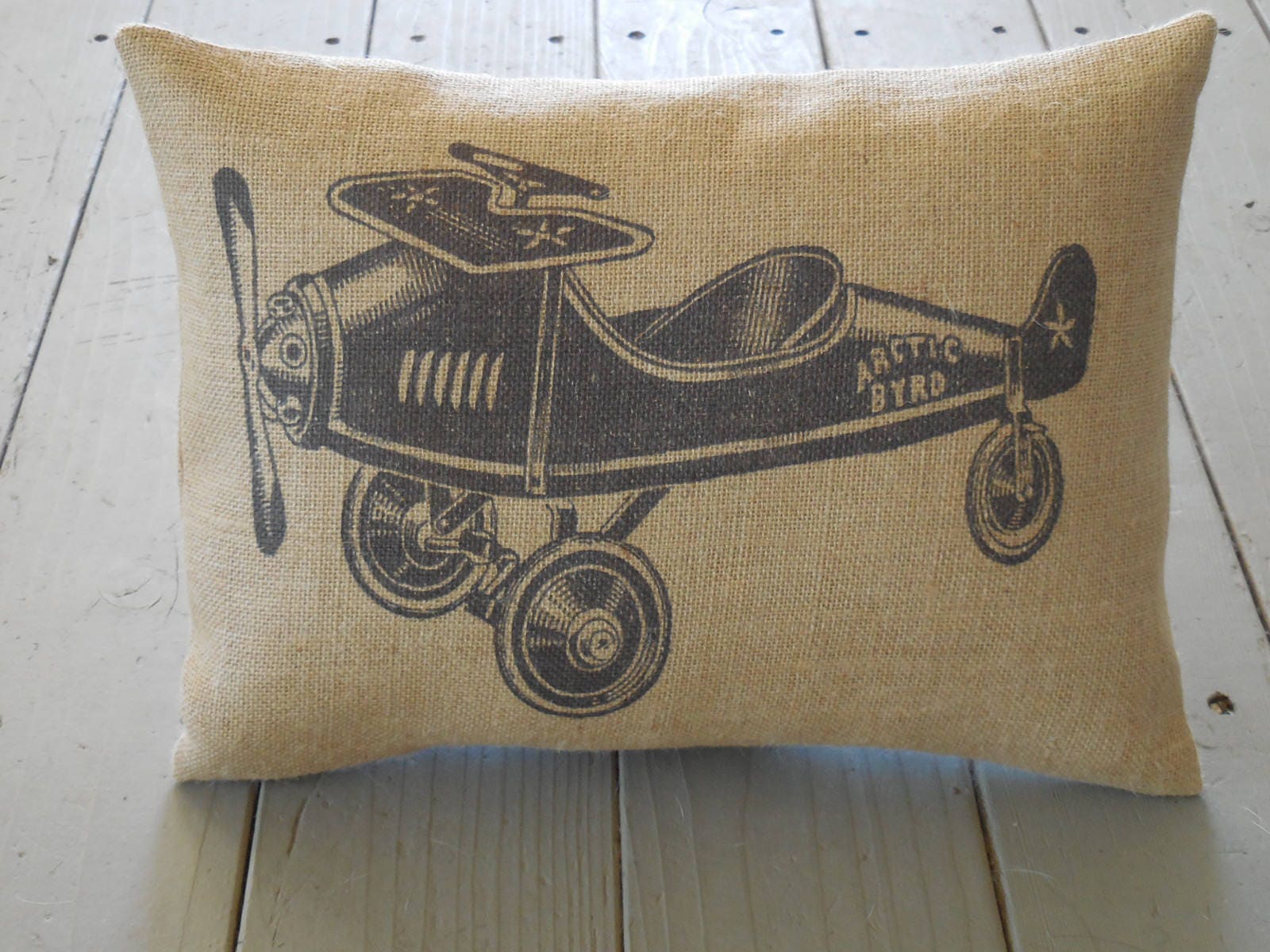 Vintage Toy Airplane Burlap Pillow Airplane Nursery Etsy