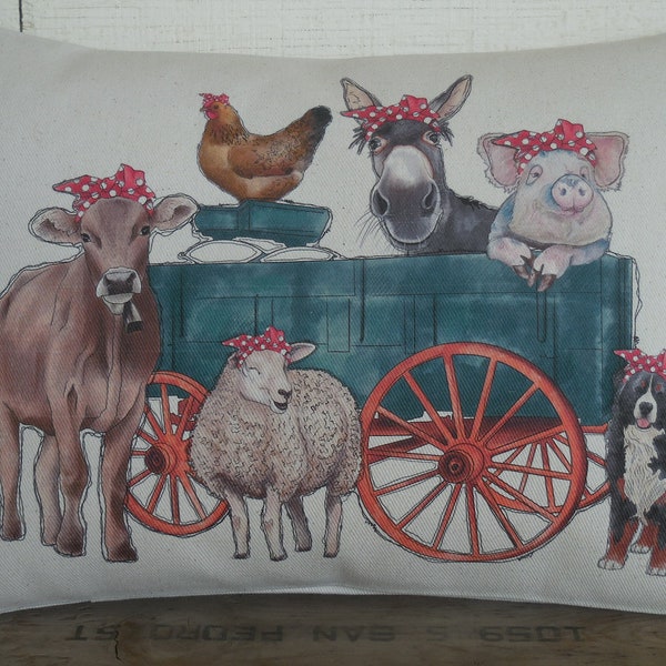 Cute Farm Animals Pillow, Watercolor Farm animals Pillow, Boho Chic Style, Farmhouse pillows,  INSERT INCLUDED