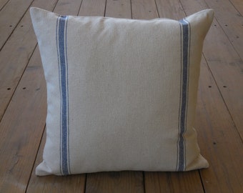 Feed Sack Blue Pillow, Farmhouse Pillows, Cottagecore Pillow, Blue Stripe pillow, Grain sack pillow