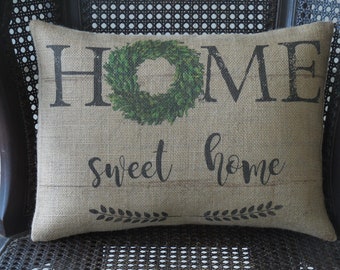 Home Sweet Home Burlap Pillow, Farmhouse Pillows, Fixer Upper Style