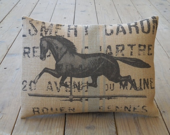 French Horse Burlap Pillow, Weathervane pillow, Horse Lover Gift, Farmhouse Pillows, Horse2, INSERT INCLUDED