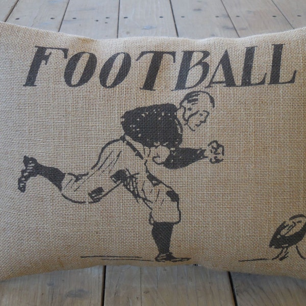 Football Player Burlap Pillow, Vintage Football, Farmhouse Pillows,  Sports15, INSERT INCLUDED
