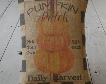 Pumpkin Stack Burlap Pillow, Fall Farmhouse, Autumn Decor, Thanksgiving, Farmhouse Pillows,  Autumn 55,  INSERT INCLUDED