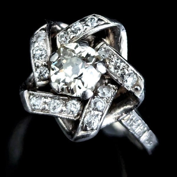 Antique Art Deco Old Mine Cut Diamond Platinum Ring Statement or Engagement Gift LAYAWAY Available
