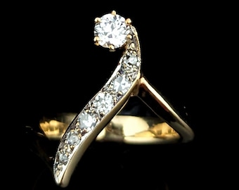 Vintage Diamonds 14k Yellow Gold Bypass Statement Ring Estate Cocktail Gift LAYAWAY AVAILABLE