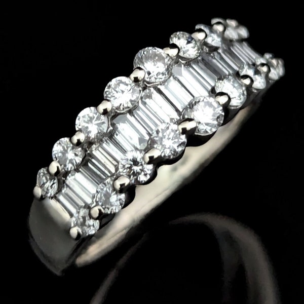 Estate Diamonds 14k White Gold Ring Baguette Round Cuts Band WH Gift Anniversary LAYAWAY AVAILABLE