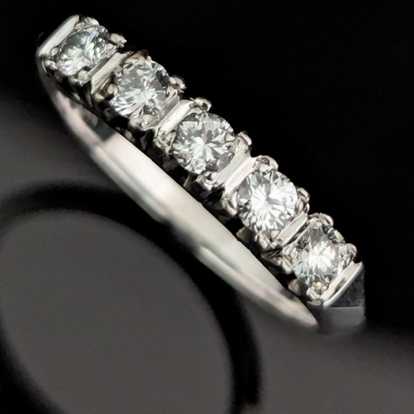 Estate Diamonds 14k White Gold Wedding Anniversary Band Ring Vintage LAYAWAY AVAILABLE
