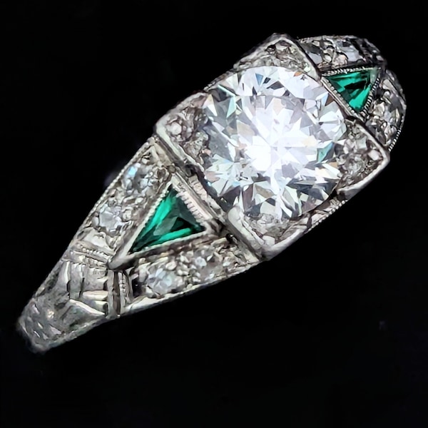 Art Deco GIA 1CT Natural Diamond Platinum Ring Engagement or Statement Vintage / Antique c.1920-30s LAYAWAY Available