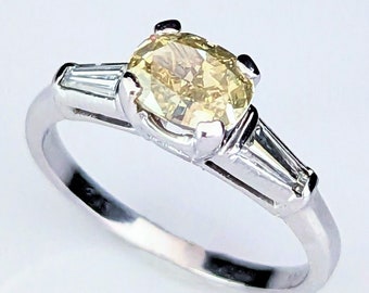 Vintage GIA Natural Fancy Yellow Oval Cut VS2 1.02 ct Diamond Platinum Ring Engagement LAYAWAY AVAILABLE