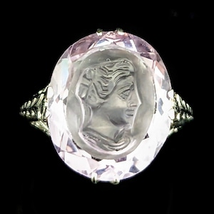 Art Deco Era Amethyst Intaglio 18k White Gold Cocktail Ring Cameo Vintage 1920s LAYAWAY AVAILABLE