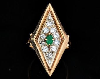Vintage Diamonds Gemstone 14k Yellow White Gold Kite Cocktail Ring Estate Retro LAYAWAY AVAILABLE