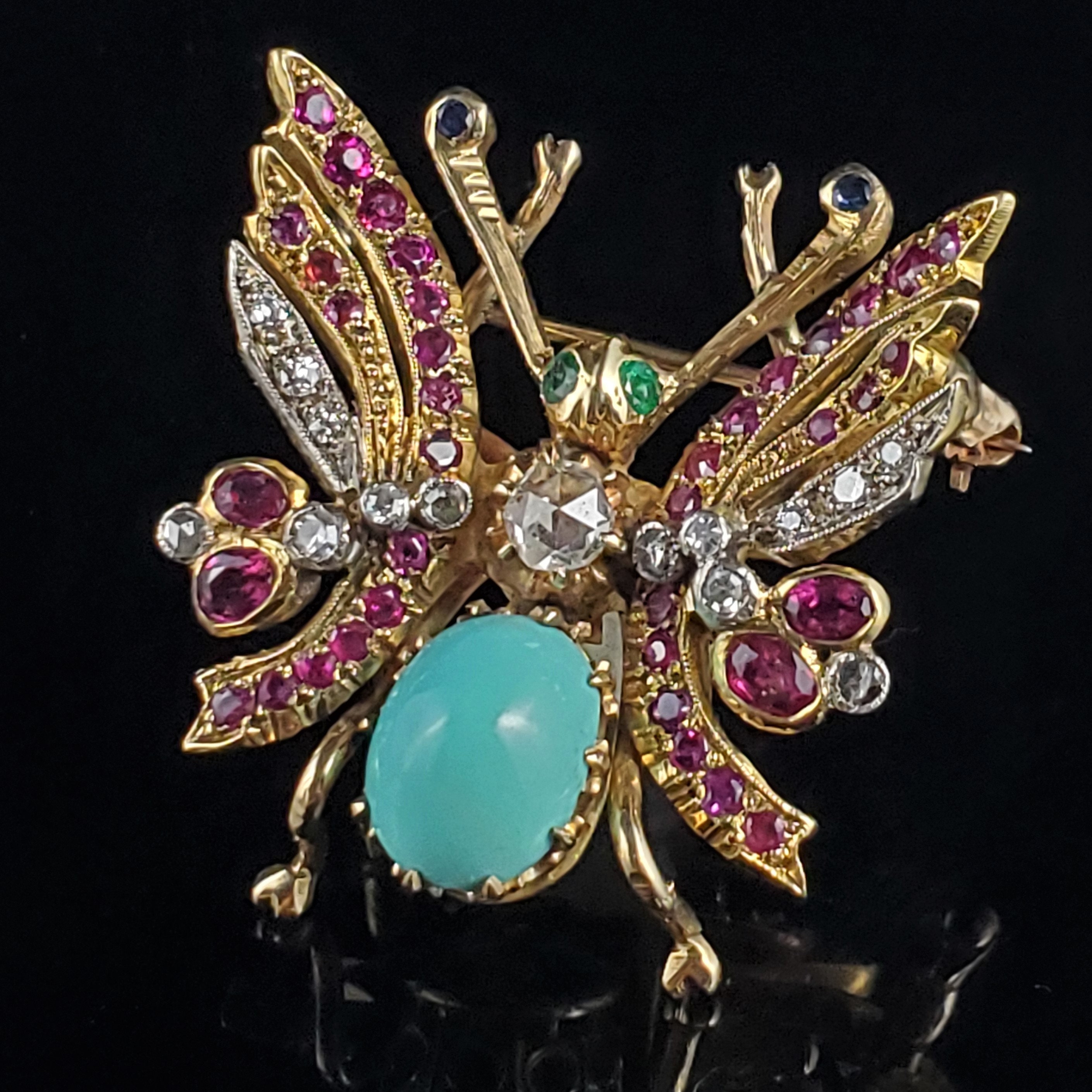 Antique Diamond Turquoise Ruby Emerald Sapphire 14k Yellow | Etsy