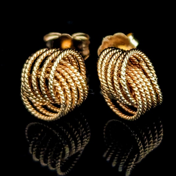Vintage 14k Yellow Gold Earrings Twisted Rope Kno… - image 1