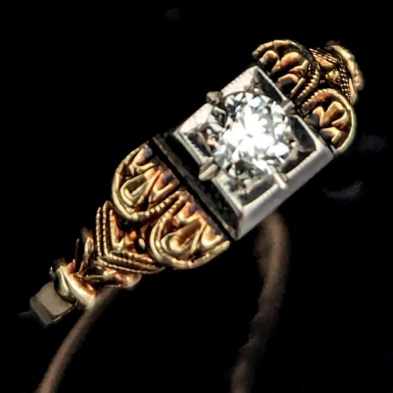 Antique Old European Cut Diamond 14k Gold Engagem… - image 2