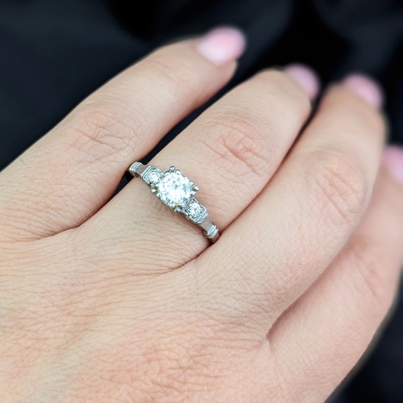 1950s Diamond Platinum Engagement Ring Vintage Es… - image 4