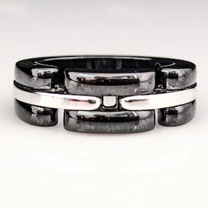 CHANEL Ultra 18k White Gold Black Ceramic Ring Estate with Box Signed Band Gift LAYAWAY Available