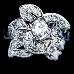 1950s Natural Diamonds 14k White Gold Statement Ring Retro Vintage Estate Jewelry LAYAWAY AVAILABLE