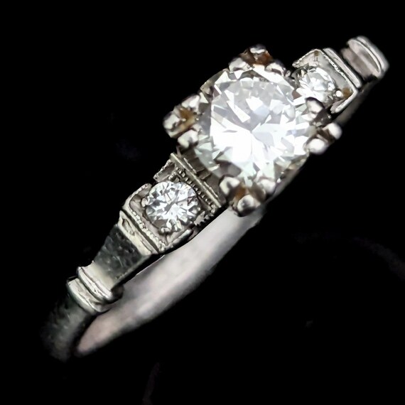 1950s Diamond Platinum Engagement Ring Vintage Es… - image 3