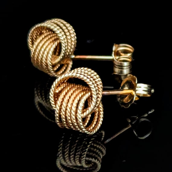 Vintage 14k Yellow Gold Earrings Twisted Rope Kno… - image 2